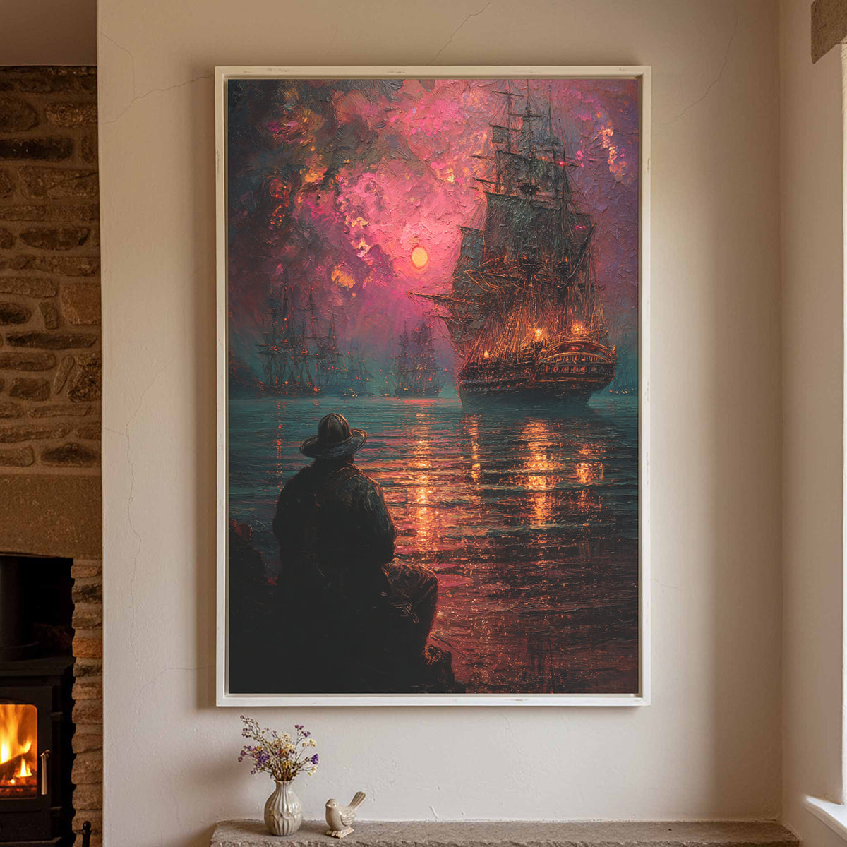 Naval Battle Canvas Wall Art – styled room view 2