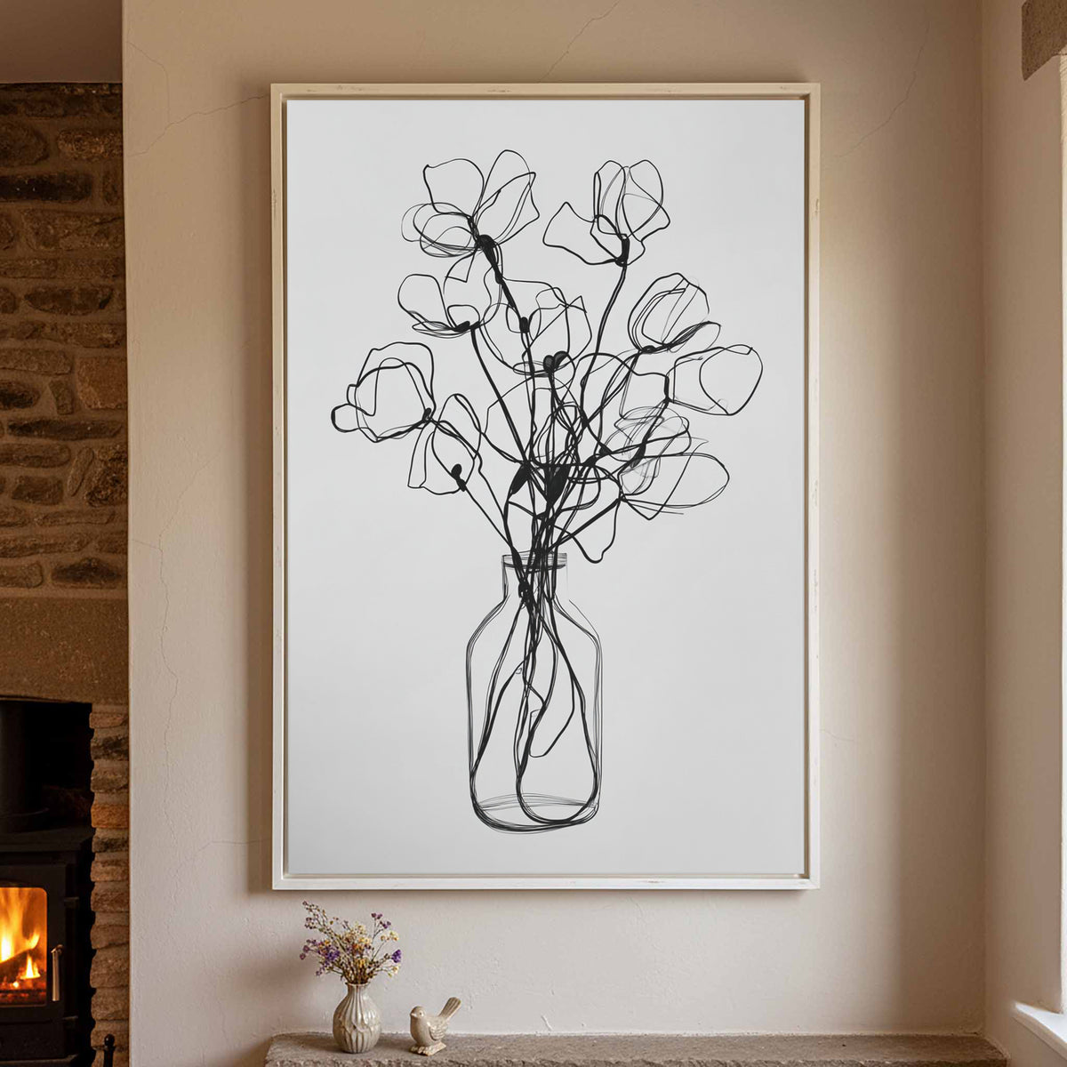 Minimalist Line Art Floral Print – styled room view 2