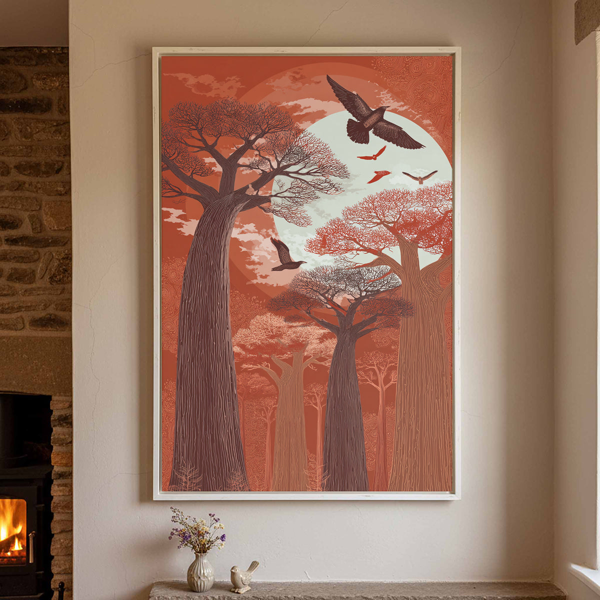 Baobab Tree Forest Canvas Wall Art – styled room view 2