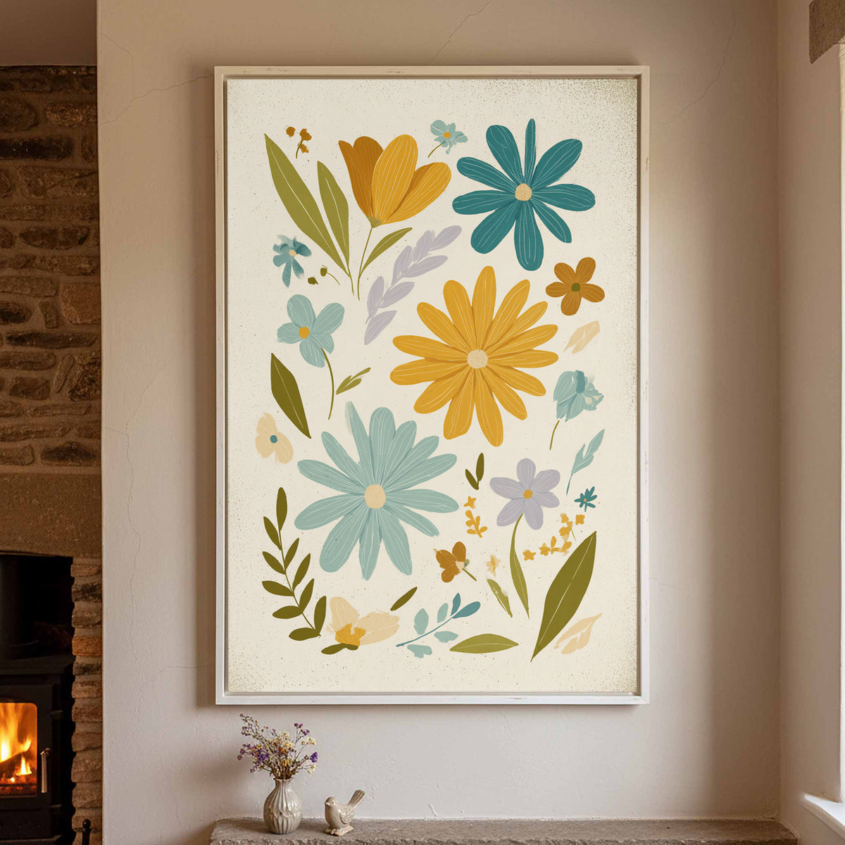 Mid-Century Modern Floral Wall Art – styled room view 2