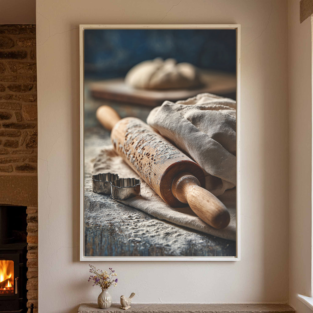 Rustic Kitchen Baking Canvas Art – styled room view 3