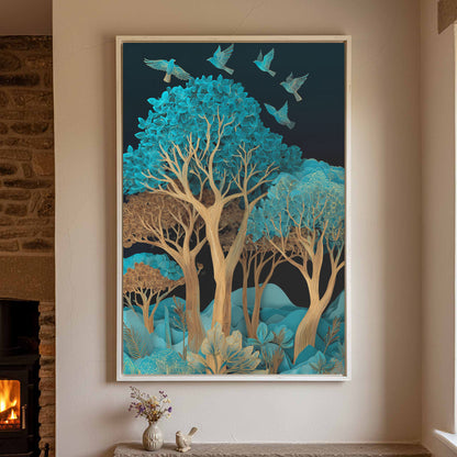 Turquoise Paper Cut Art Canvas Print – styled room view 2