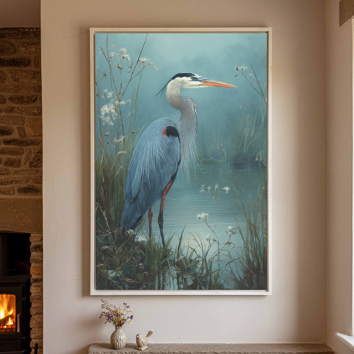 Great Blue Heron Canvas Print – styled room view 2