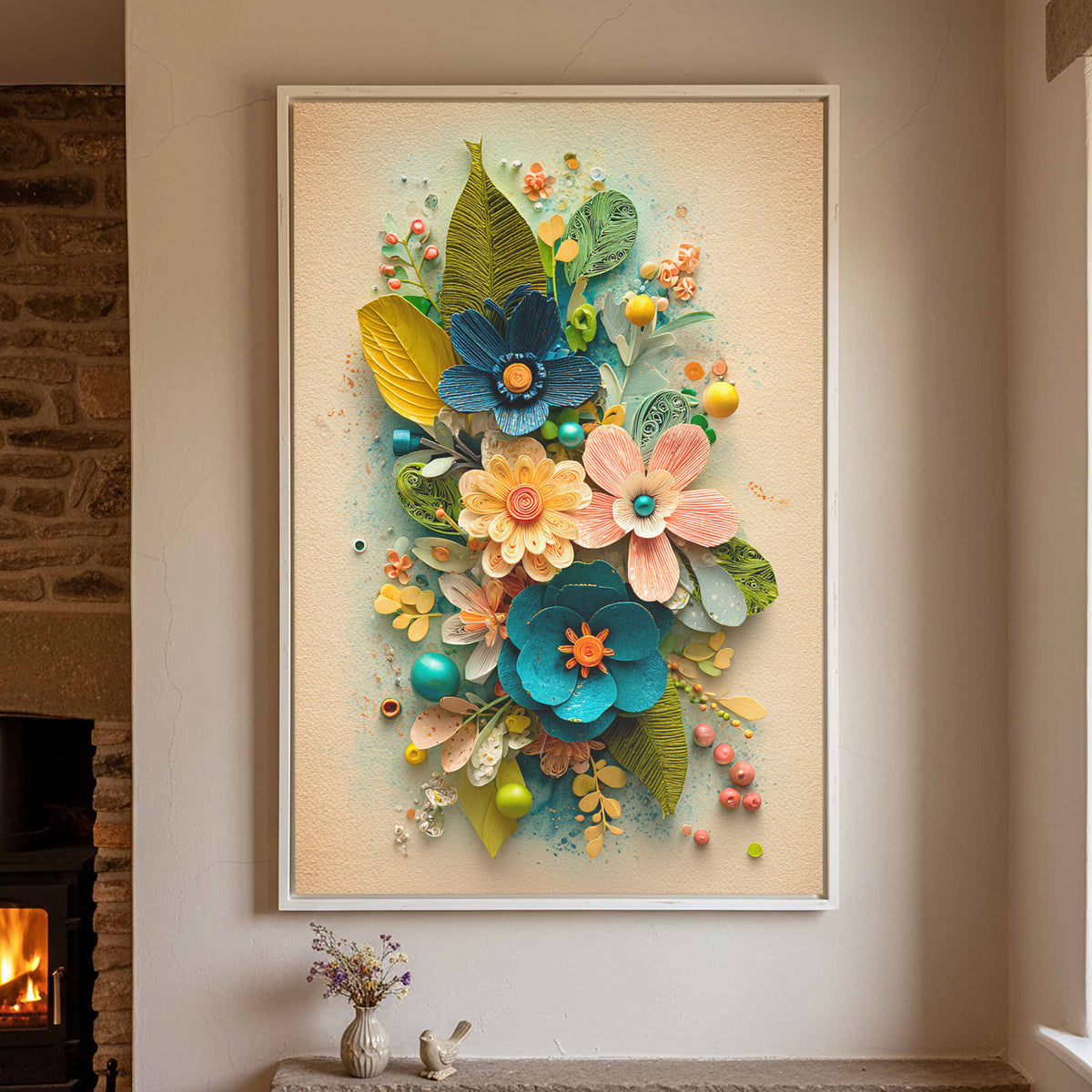 Paper Flower Wall Art – styled room view 2