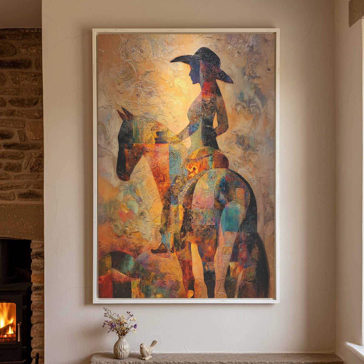 Western Cowgirl Abstract Canvas Art – styled room view 2