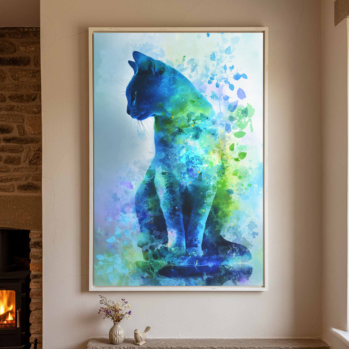 Russian Blue Cat Canvas Print – styled room view 2