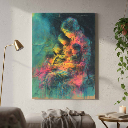 Mother &amp; Children Abstract Canvas Art – styled room view 2
