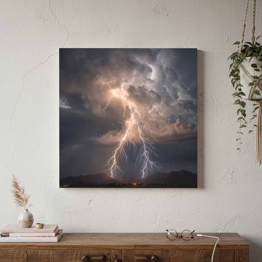 Lightning Storm Canvas Wall Art – canvas print shown framed in a styled room