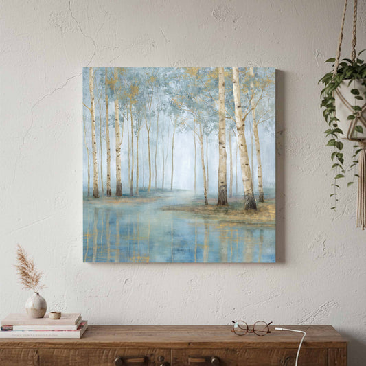 Birch Forest Canvas Wall Art – canvas print shown framed in a styled room