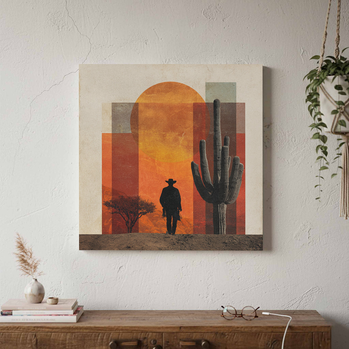 Western Desert Cowboy Canvas Wall Art – styled room view 3
