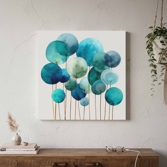 Abstract Tree Print – canvas print shown framed in a styled room