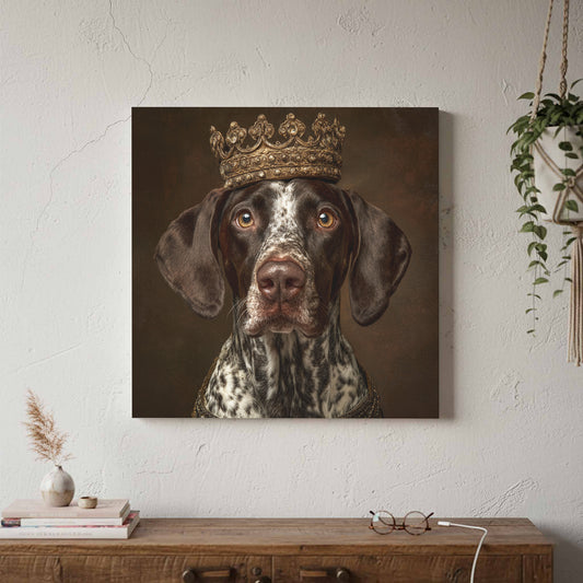 German Shorthaired Pointer Crown Wall Art – canvas print shown framed in a styled room