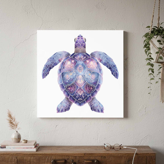 Sea Turtle Watercolor Print – canvas print shown framed in a styled room