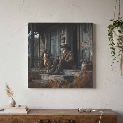 Old Man and Dog Porch Canvas Print – styled room view 3