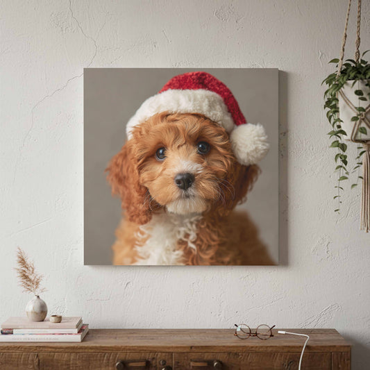 Cavapoo Santa Hat Canvas Print — product image 1