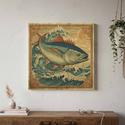 Vintage Tuna Ocean Wall Art – styled room view 2