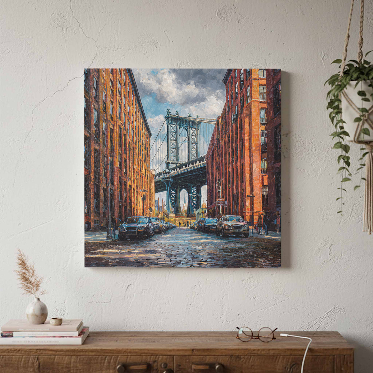 Manhattan Bridge DUMBO Brooklyn Canvas Art – styled room view 2