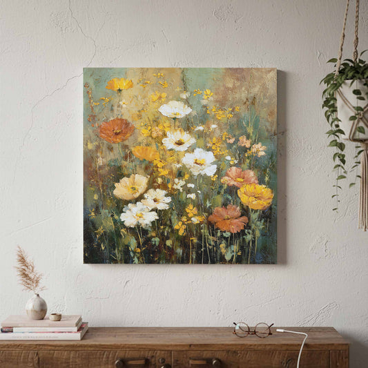 Wildflower Field Canvas Print – canvas print shown framed in a styled room