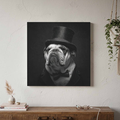Bulldog Top Hat Canvas Print – styled room view 3