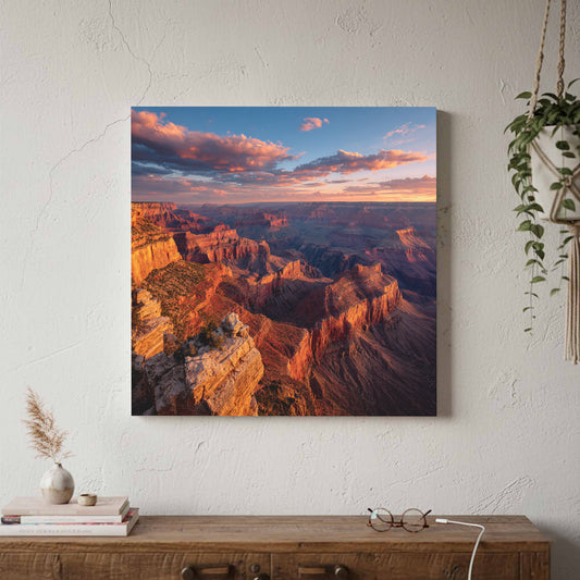 Grand Canyon Sunset Canvas Print – canvas print shown framed in a styled room