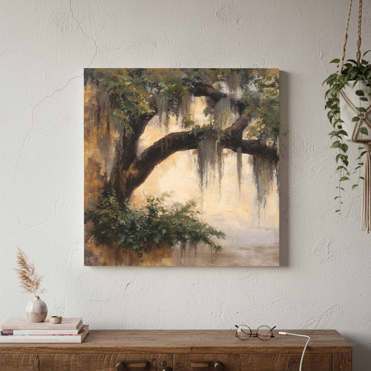 Oak Tree Canvas Wall Art – canvas print shown framed in a styled room