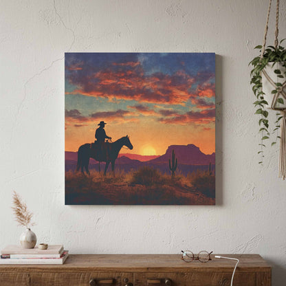 Western Cowboy Silhouette Canvas Art – styled room view 3