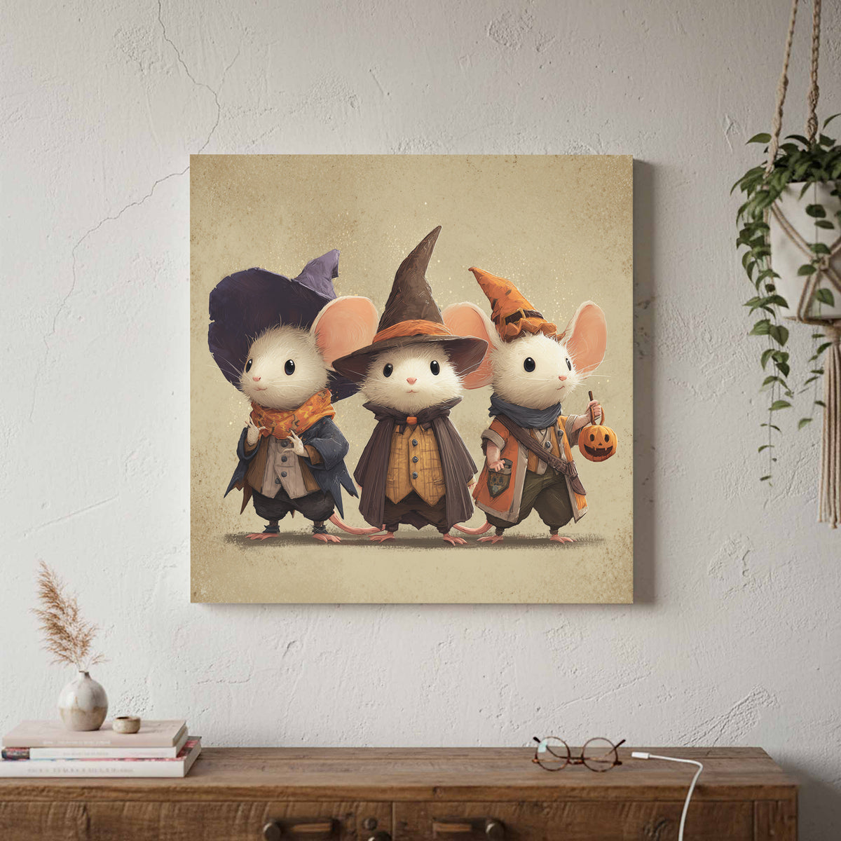 Halloween Mouse Wall Art – canvas print shown framed in a styled room