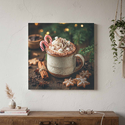 Christmas Hot Cocoa Canvas Wall Art – canvas print shown framed in a styled room