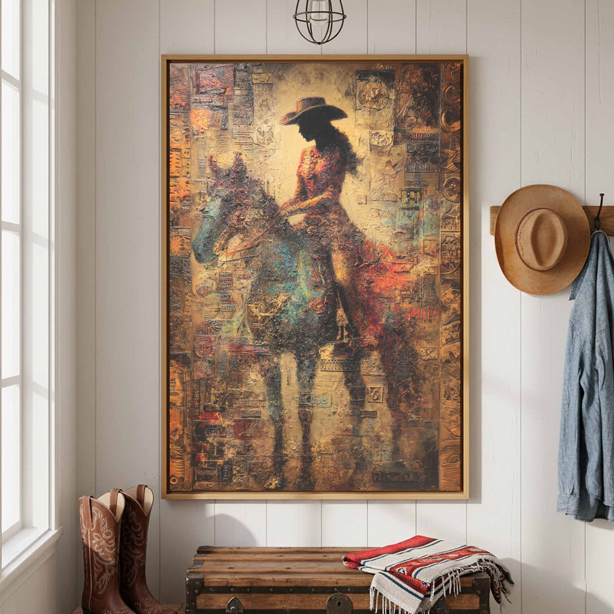 Western Cowgirl Abstract Canvas Wall Art – styled room view 3