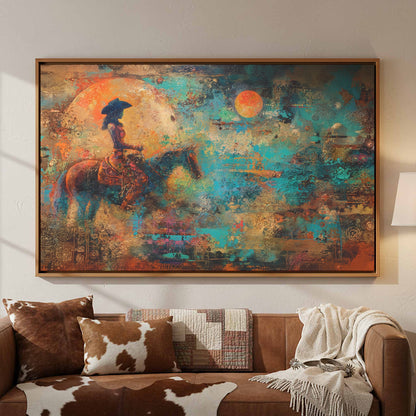 Western Cowgirl Witch Abstract Canvas Art – styled room view 2