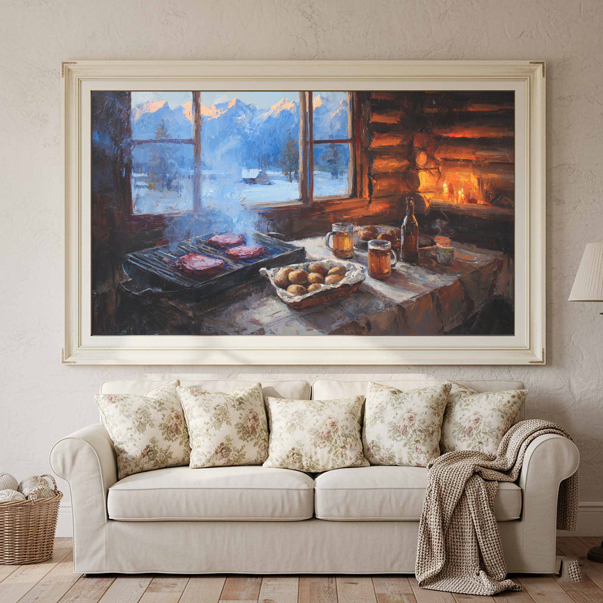 Rocky Mountain Lodge Canvas Print – styled room view 2