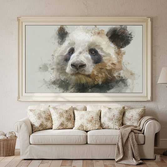Panda Portrait Canvas Wall Art – canvas print shown framed in a styled room