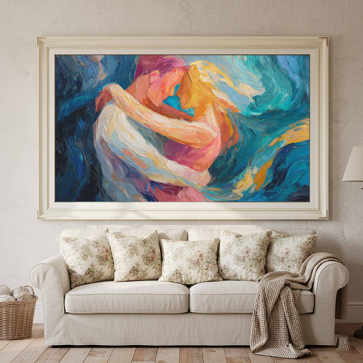 Abstract Intimate Canvas Art – canvas print shown framed in a styled room