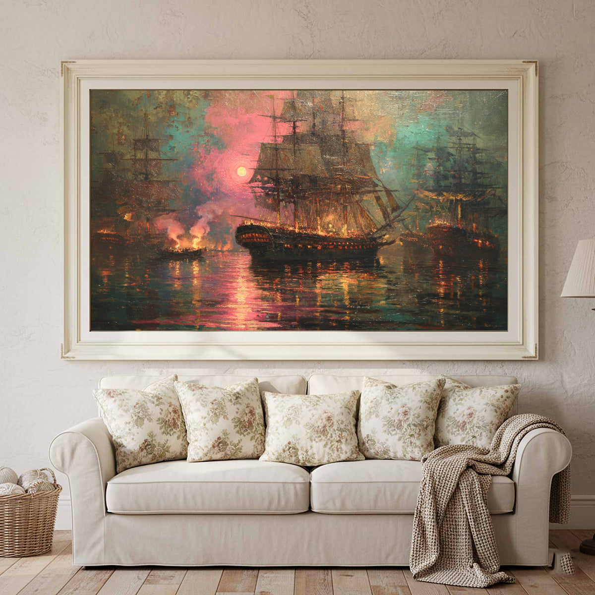 Naval Battle Canvas Print – styled room view 2