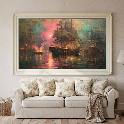 Naval Battle Canvas Print – styled room view 2