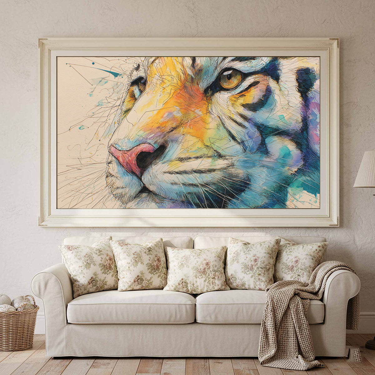 Tiger Portrait Canvas Wall Art – styled room view 2