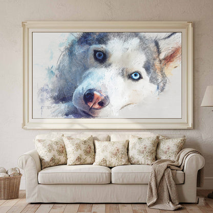 Siberian Husky Watercolor Canvas Print – styled room view 2