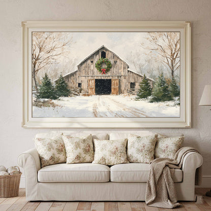 Christmas Barn Canvas Wall Art – styled room view 3