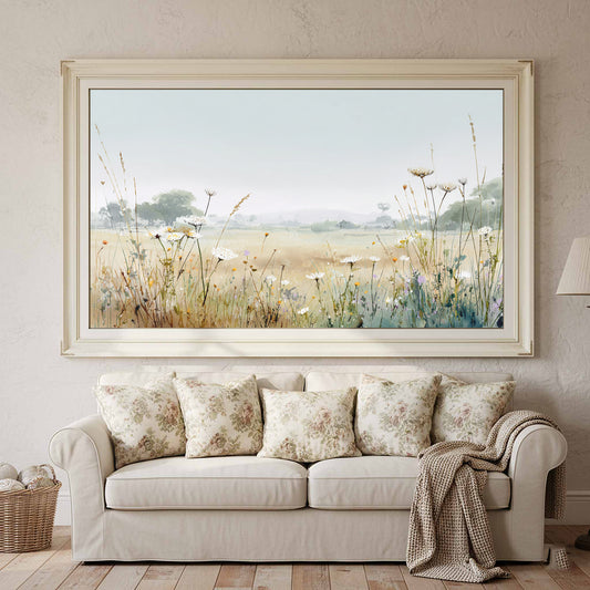 Meadow Wildflower Canvas Print – canvas print shown framed in a styled room
