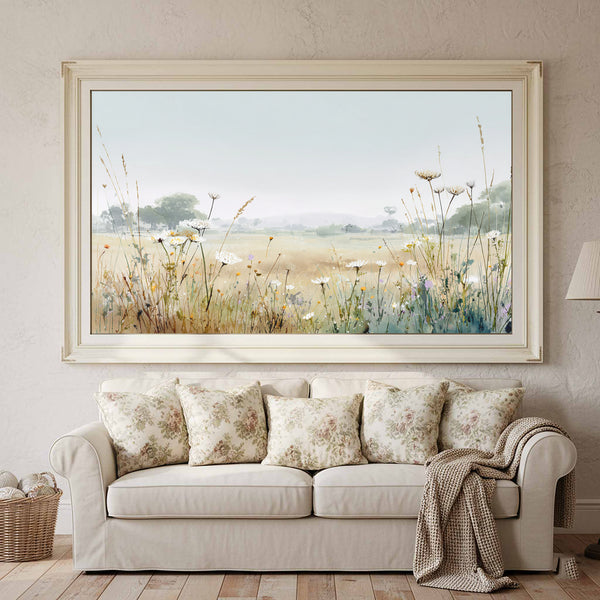 Meadow Wildflower Canvas Print – canvas print shown framed in a styled room