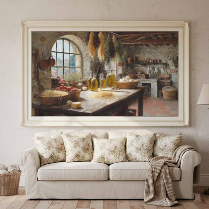 Tuscan Kitchen Canvas Art – styled room view 4