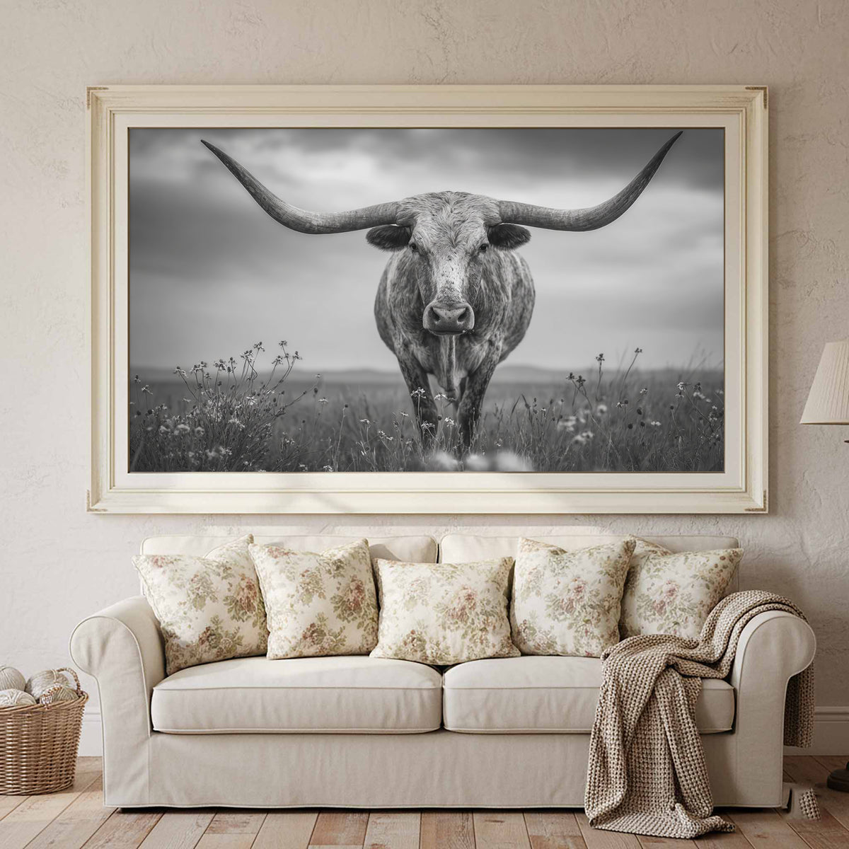 Longhorn Steer Canvas Print – styled room view 2