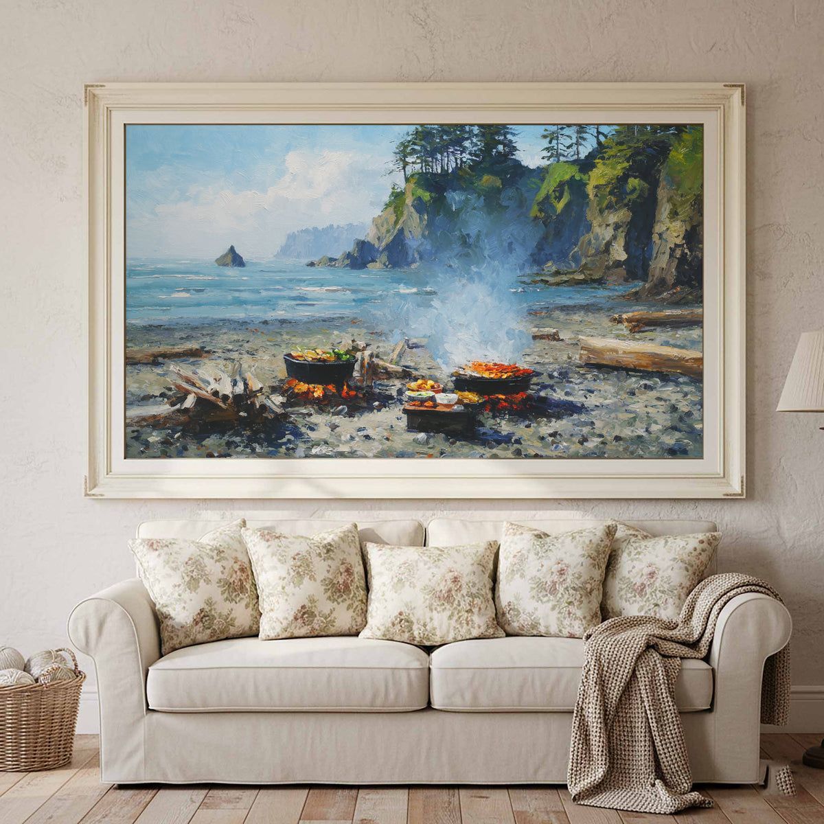 Coastal Impressionist Canvas Art – styled room view 2