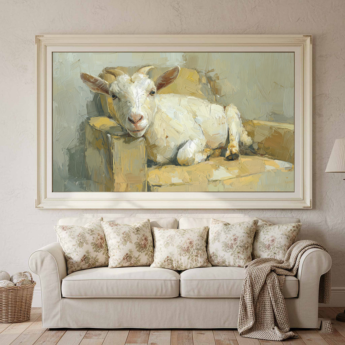 Goat Canvas Wall Art – canvas print shown framed in a styled room