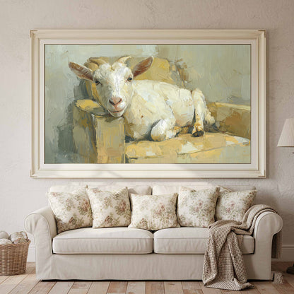 Goat Canvas Wall Art – canvas print shown framed in a styled room