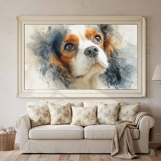 Cavalier King Charles Spaniel Canvas Art – canvas print shown framed in a styled room