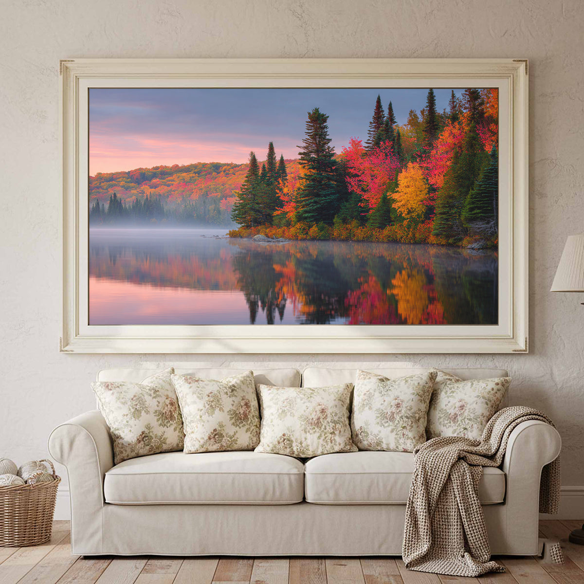 Autumn Lake Canvas Print – styled room view 2