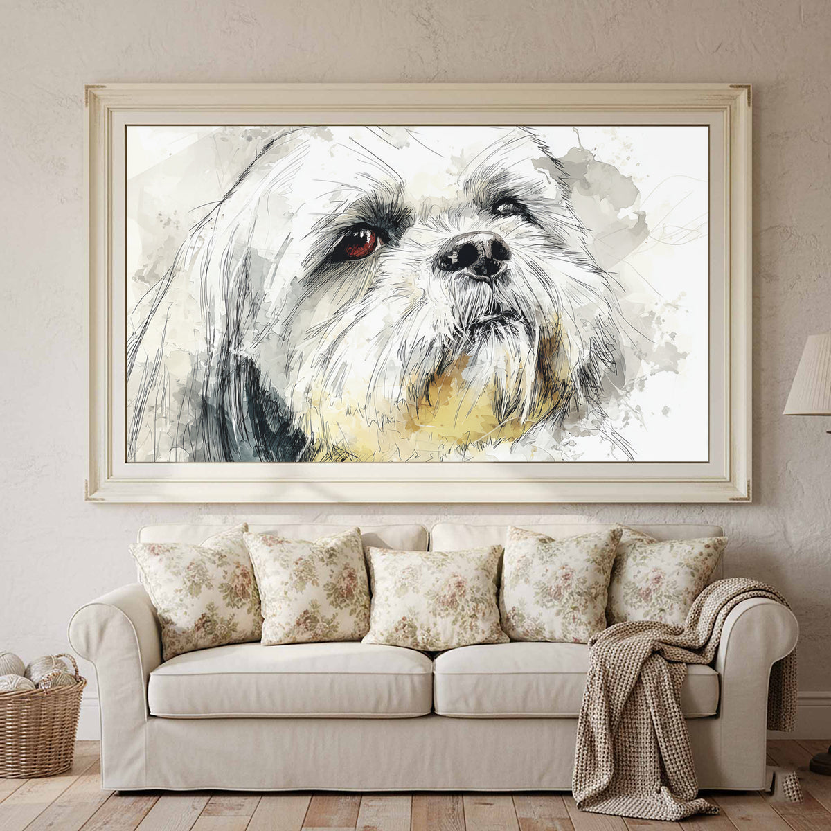 Shih Tzu Dog Portrait Canvas Print – styled room view 2