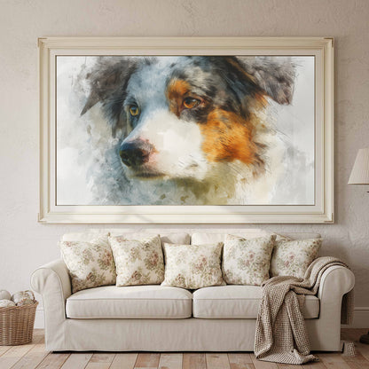 Australian Shepherd Portrait Wall Art – styled room view 2