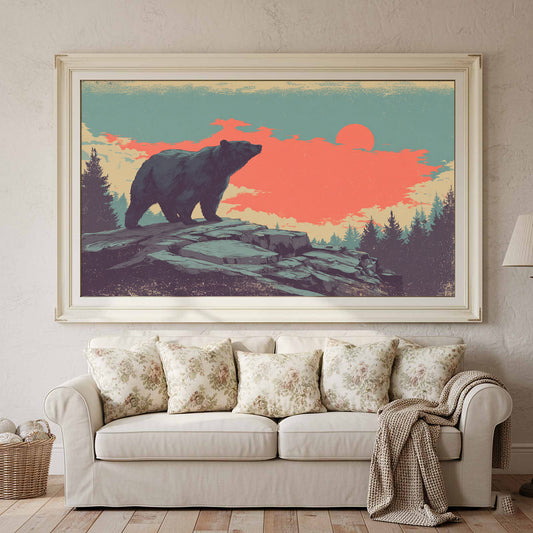 Vintage Bear Silhouette Canvas – canvas print shown framed in a styled room